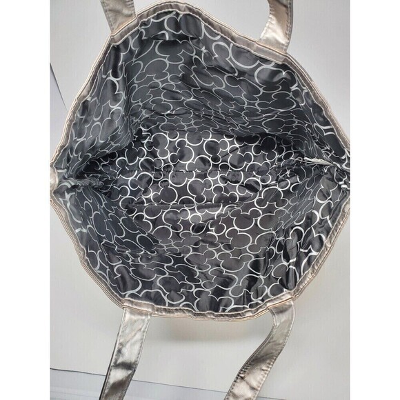 DISNEY PARKS EXCLUSIVE MERCHANDISE LARGE SILVER METALLIC TOTE BAG MICKEY MOUSE - Picture 6 of 12